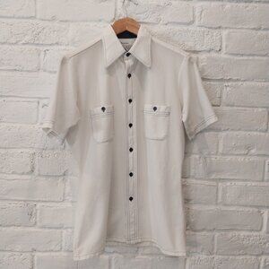 Vintage 70s Arrow Doubler Shirt Mens 15 S/M Short Sleeve White Blue Stitching